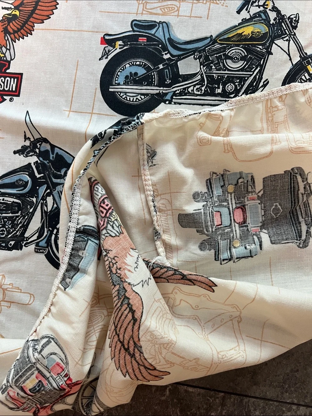Vintage Harley-Davidson Cream Twin Sheet set with Motorcycle print great cond